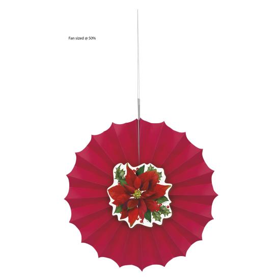 Abanico de papel decorativo con flor de pascua elegante - Holly Poinsettia Abanico de papel decorativo con flor de pascua elegante - Holly Poinsettia