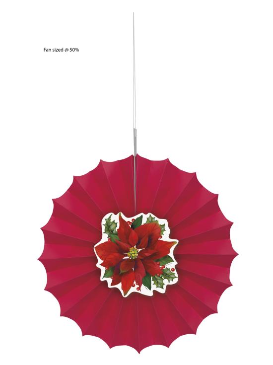 Abanico de papel decorativo con flor de pascua elegante - Holly Poinsettia