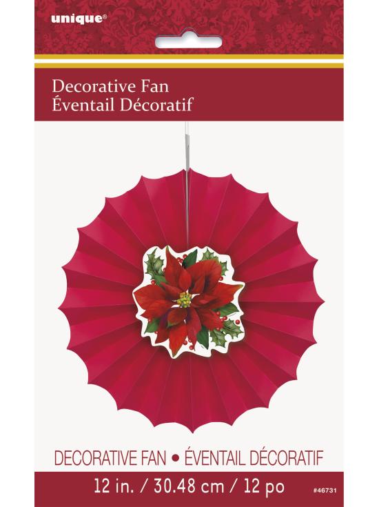 Abanico de papel decorativo con flor de pascua elegante - Holly Poinsettia