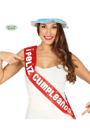 Banda Feliz Cumpleaños roja para adulto.^