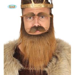 Barba con bigote y cejas de Vikingo castañas para hombre