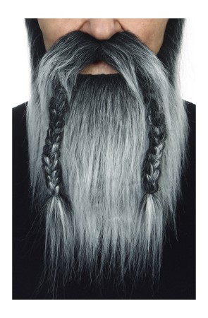 Barba y bigote gris vikinga para adulto