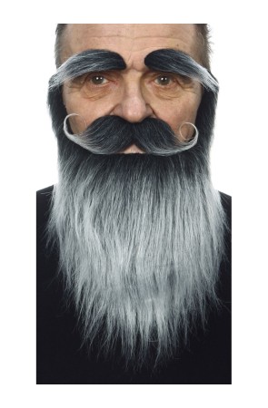 Bigote con barba y cejas canoso