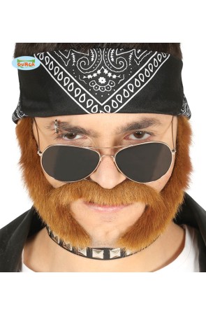 Bigote y patillas de motero castañas ^