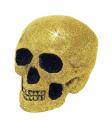 Calavera decorativa con purpurina dorada