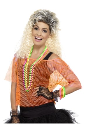 Camiseta de rejilla naranja neón de los 80 para mujer