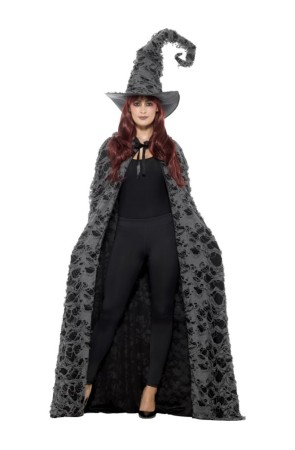 Capa de bruja gris y negra para adulto