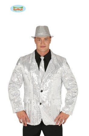 Chaqueta de lentejuelas plateada brillante para hombre
