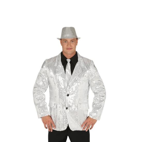 Chaqueta de lentejuelas plateada brillante para hombre