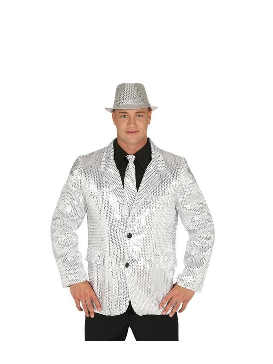 Chaqueta de lentejuelas plateada brillante para hombre