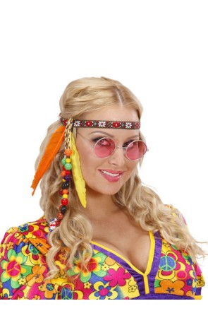 Cinta de hippie con cuentas y plumas