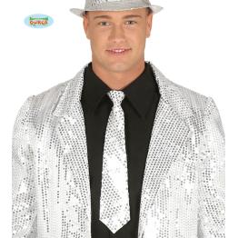 Corbata de lentejuelas plateada para adulto*