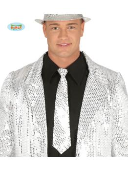 Corbata de lentejuelas plateada para adulto*