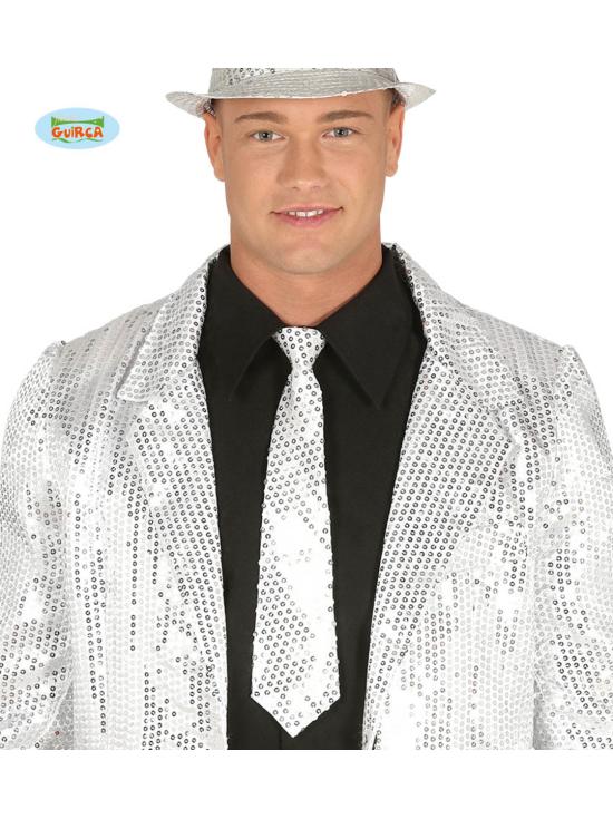 Corbata de lentejuelas plateada para adulto*