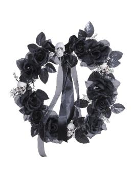 Corona de calaveras y rosas negras con luz cambiante