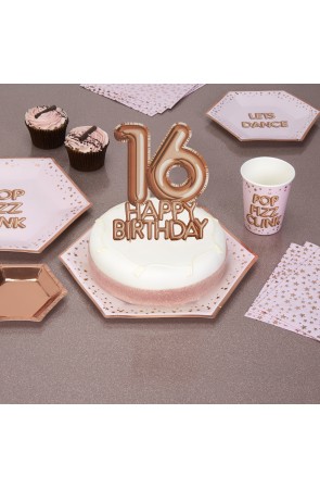 Decoración para tarta "16 Happy Birthday" en oro rosa - Glitz & Glamour Pink & Rose Gold