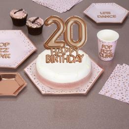 Decoración para tarta "20 Happy Birthday" en oro rosa - Glitz & Glamour Pink & Rose Gold