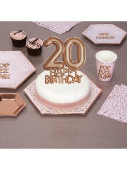 Decoración para tarta "20 Happy Birthday" en oro rosa - Glitz & Glamour Pink & Rose Gold