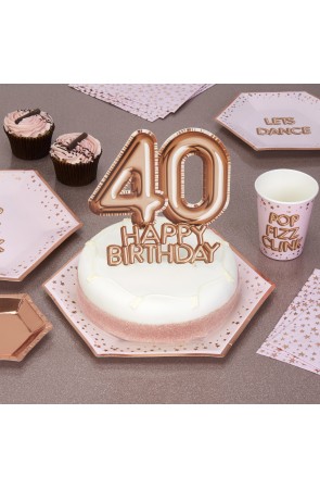 Decoración para tarta "40 Happy Birthday" en oro rosa - Glitz & Glamour Pink & Rose Gold