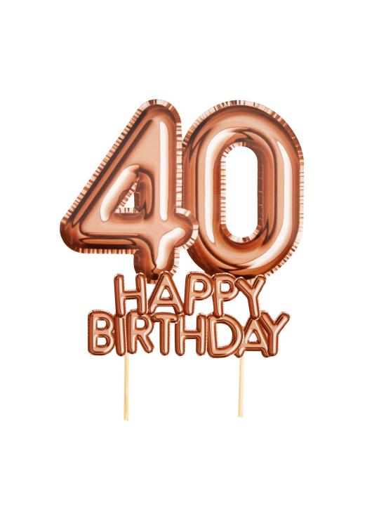 Decoración para tarta "40 Happy Birthday" en oro rosa - Glitz & Glamour Pink & Rose Gold