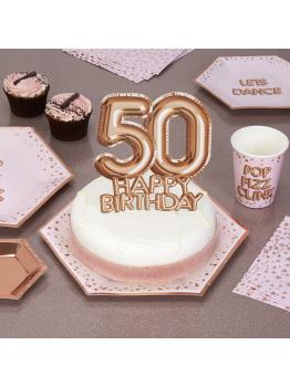 Decoración para tarta "50 Happy Birthday" en oro rosa - Glitz & Glamour Pink & Rose Gold
