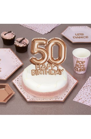 Decoración para tarta "50 Happy Birthday" en oro rosa - Glitz & Glamour Pink & Rose Gold