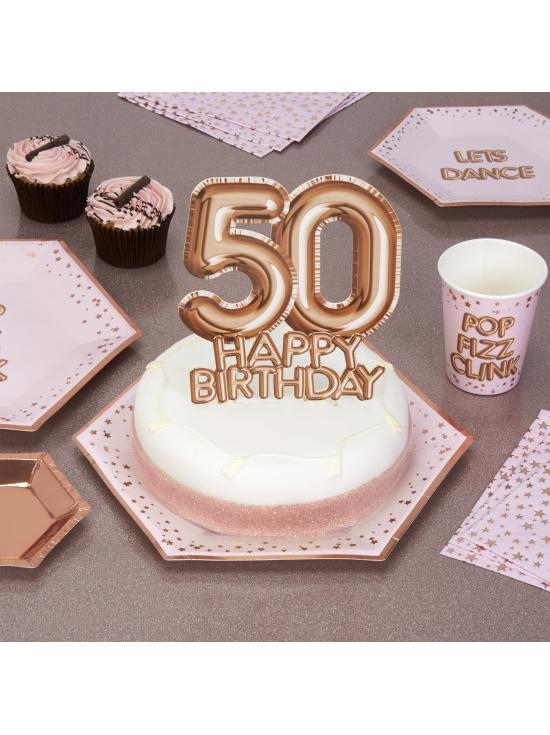 Decoración para tarta "50 Happy Birthday" en oro rosa - Glitz & Glamour Pink & Rose Gold