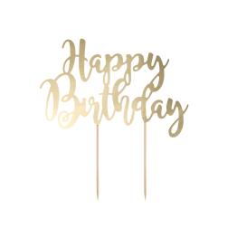 Decoración para tarta "Happy Birthday" dorado - Black & White