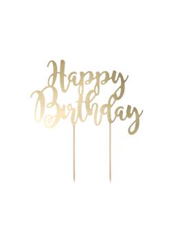 Decoración para tarta "Happy Birthday" dorado - Black & White