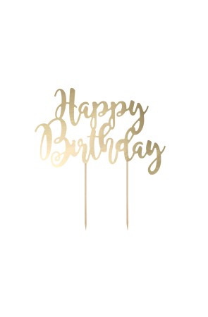 Decoración para tarta "Happy Birthday" dorado - Black & White