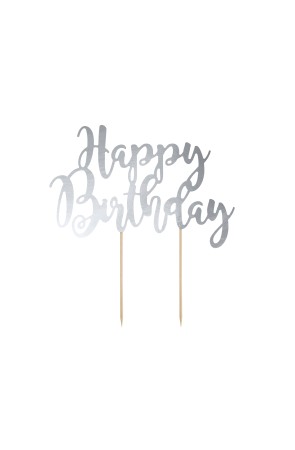 Decoración para tarta "Happy Birthday" plateado - Black & White