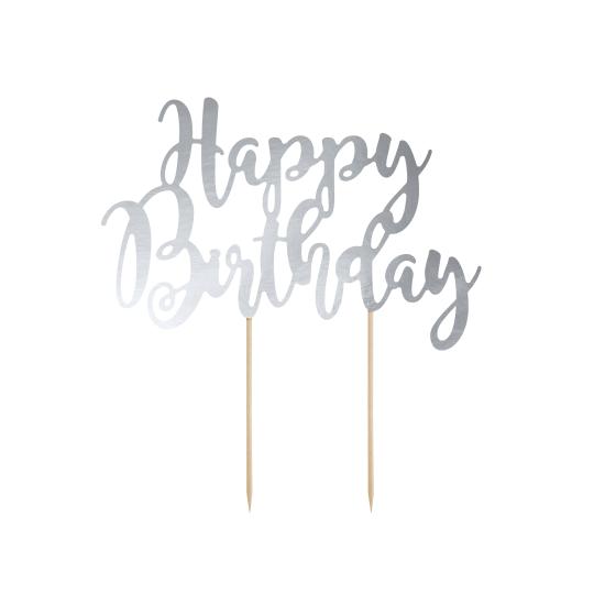 Decoración para tarta "Happy Birthday" plateado - Black & White Decoración para tarta "Happy Birthday" plateado - Black & White
