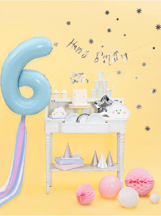 Decoración para tarta "Happy Birthday" plateado - Black & White