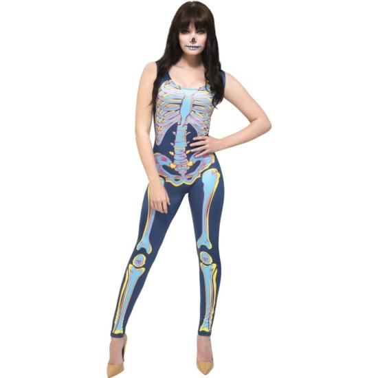 Disfraz de esqueleto multicolor fever para mujer