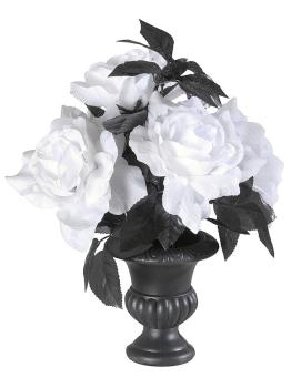 Florero con 6 rosas blancas con luces multicolores