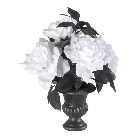 Florero con 6 rosas blancas con luces multicolores