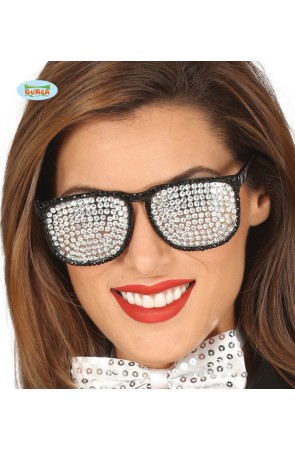Gafas plateadas con brillantes incrustados