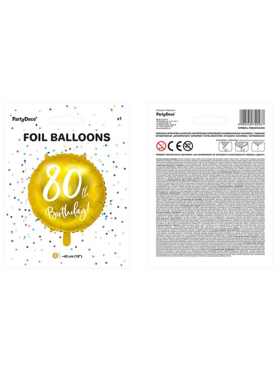 Globo 80 th Birthday dorado (45 cm)