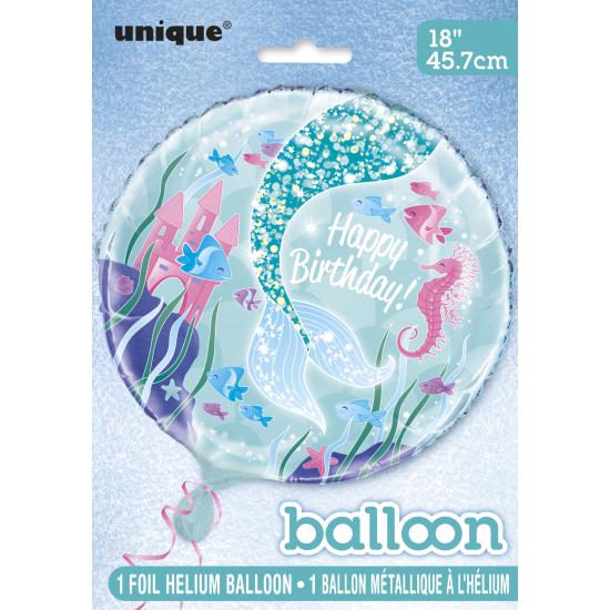 Globo de foil Happy Birthday cola de sirena - Sirena bajo del mar