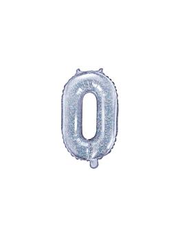 Globo foil "0" plateado con purpurina (35 cm)