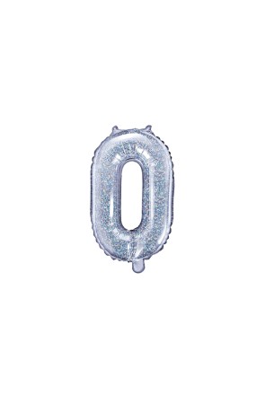 Globo foil "0" plateado con purpurina (35 cm)
