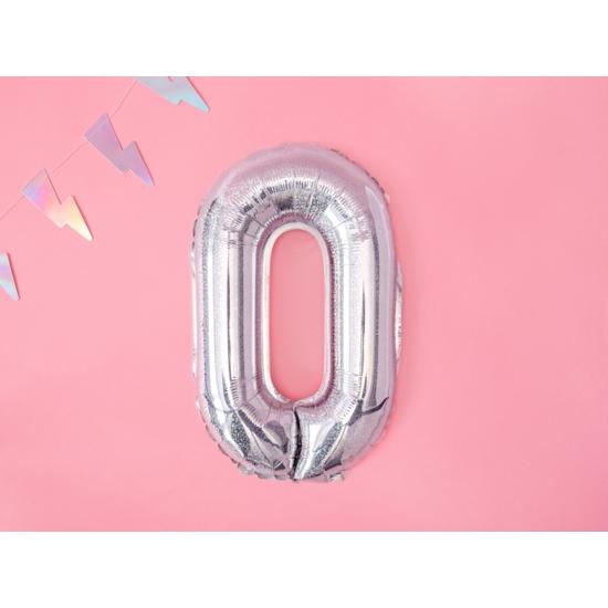 Globo foil "0" plateado con purpurina (35 cm) Globo foil "0" plateado con purpurina (35 cm)