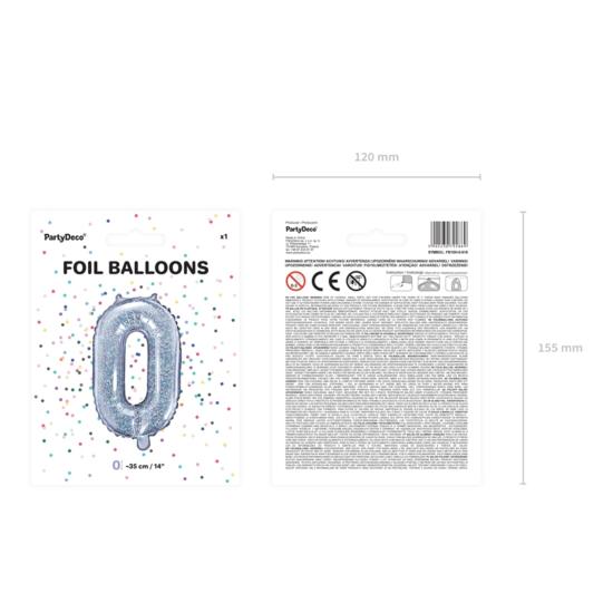 Globo foil "0" plateado con purpurina (35 cm) Globo foil "0" plateado con purpurina (35 cm)