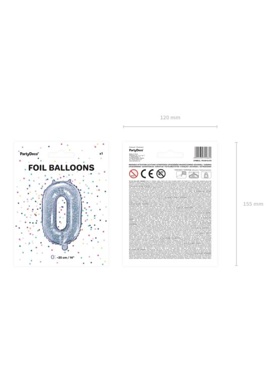 Globo foil "0" plateado con purpurina (35 cm)