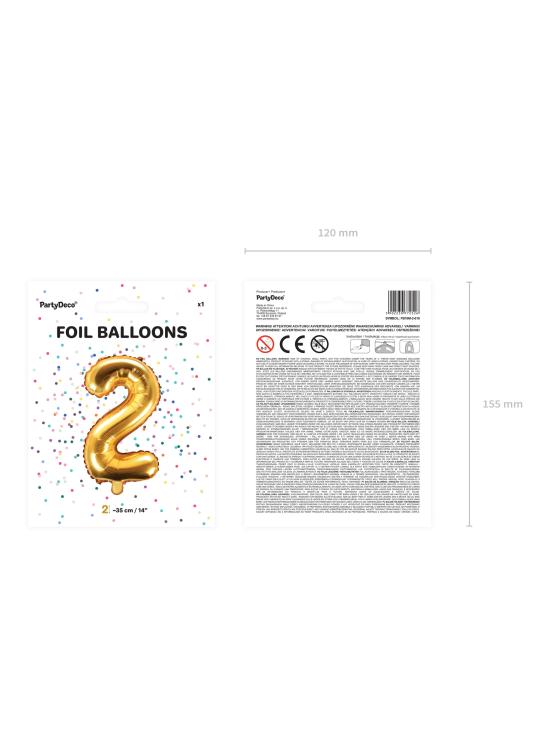 Globo foil "2" dorado (35 cm)