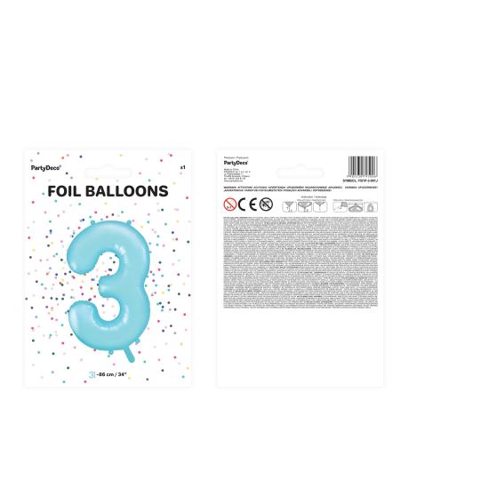 Globo foil "3" en azul claro 86 cm