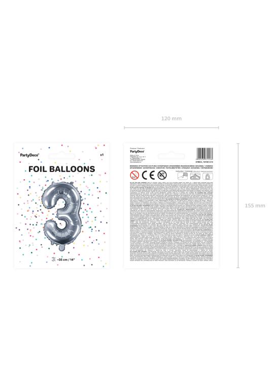Globo foil "3" plateado