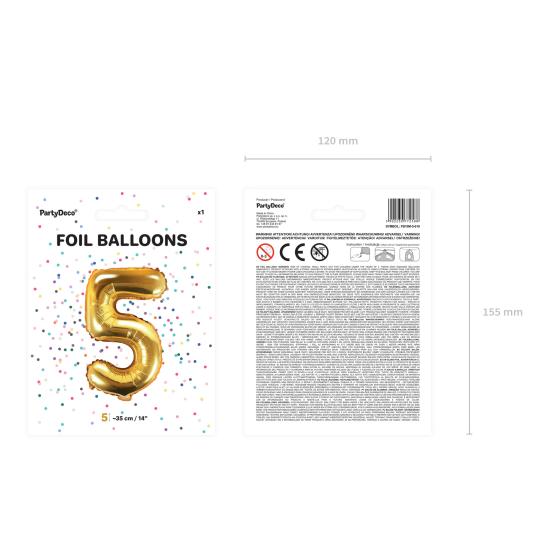Globo foil "5" dorado (35 cm)
