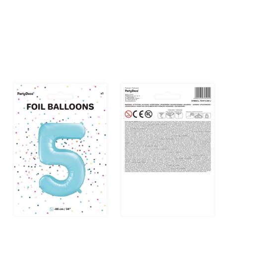 Globo foil "5" en azul claro 86 cm