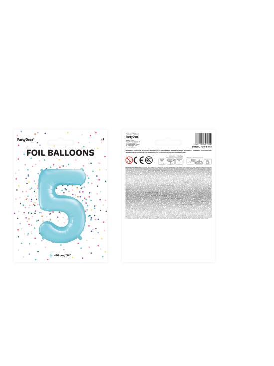 Globo foil "5" en azul claro 86 cm